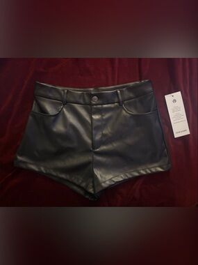 High-Waist Black Faux Leather Women's Shorts